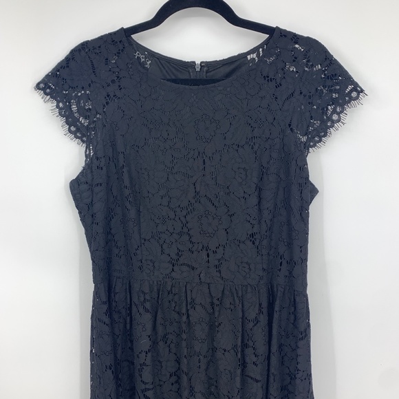 Kensie Womens 12 Dress Fit And Flare Black Floral Lace Overlay Cap Sleeve Party - Picture 3 of 7